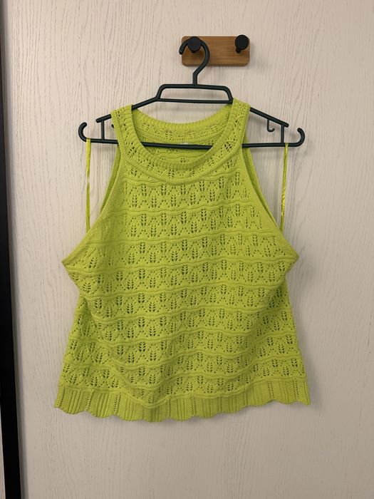 Neonowa zielona azurowa bluzeczka letnia uzywana w bdb stanie idealna na lato styl vintage uniwersalna lato wakavje urlop