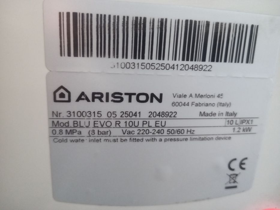 Podgrzewacz wody Ariston 10 litrów bojler pojemnościowy jak nowy