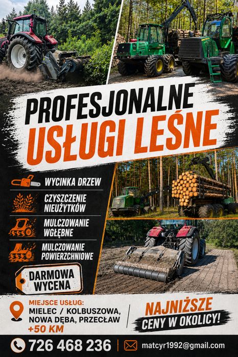 Mulczowanie , Mulczer, Wycinka drzew, Czyszczenie nieużytków