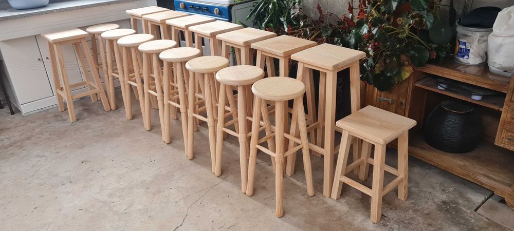 Banco Alto Bar Redondo Torneado Madeira Maciça (80 cm) – Novo + Portes Grátis-PAGAMENTO CONTRA-ENTREGA