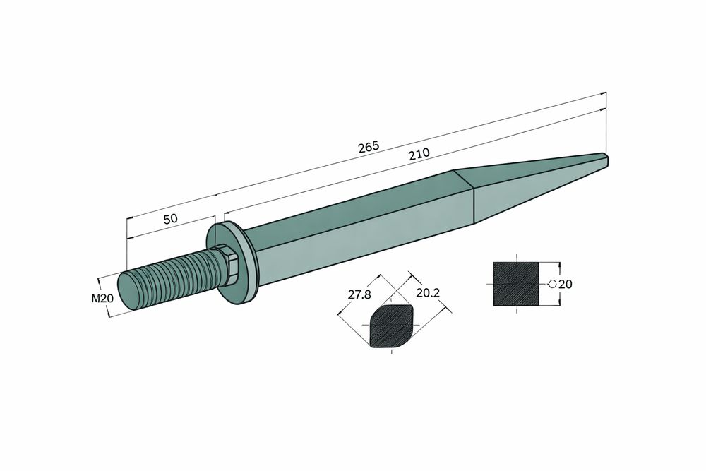 BRONA Ząb prosty do brony polowej AGTECH/GRANIT M20 20x210 mm Nowy