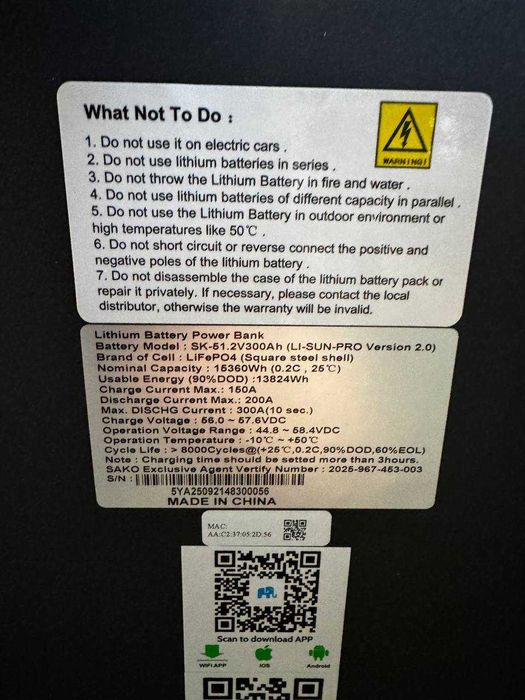 Акумулятор LiFePO4 Sako Li-Sun 51.2V 600AH 30квт