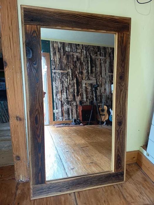 Lustro ze starego drewna w dębowej ramie handmade DIY