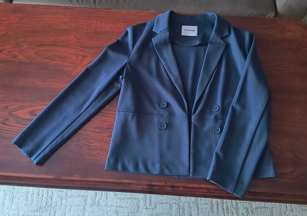 granatowy żakiet bez zapięcia, Orsay, 38 M