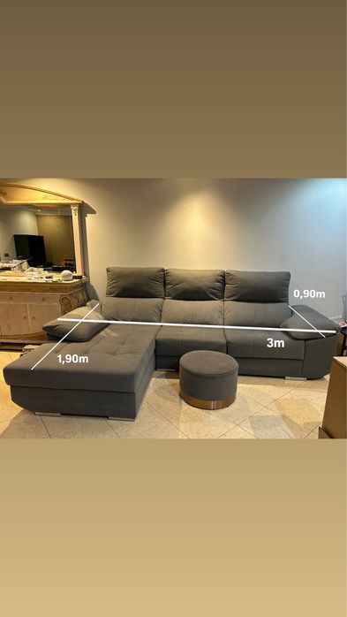 Sofá Retrátil e Reclinável Cinza + Puff —