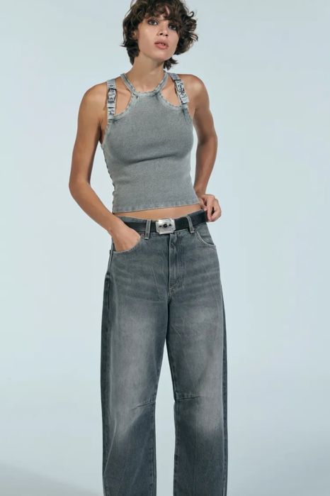 Джинси baggy balloon із середньою посадкою zara зара