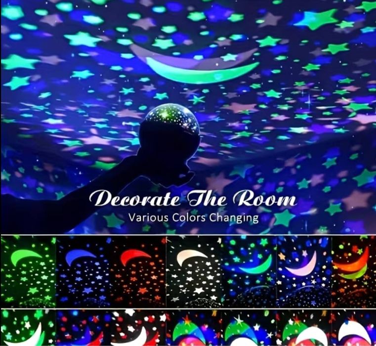 LED нічник-проектор “Зоряне небо” | Місяць і зірки | RGB | Для кімнати