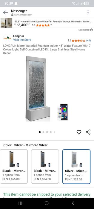 Fontanna wodna lustrzana LED