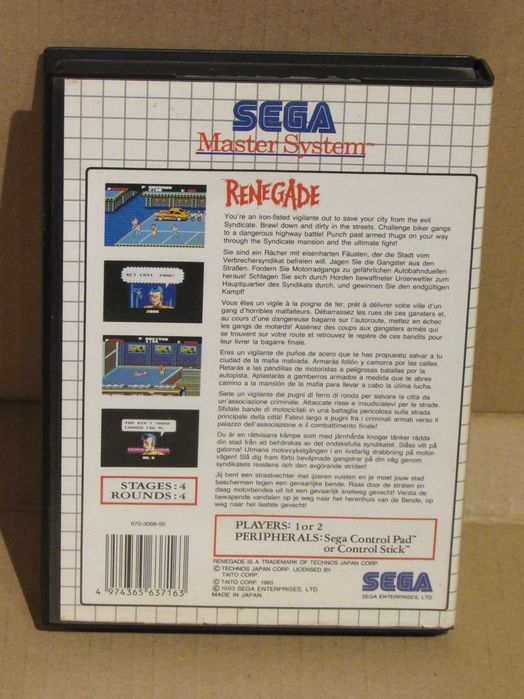Jogo Sega Master System Renegade