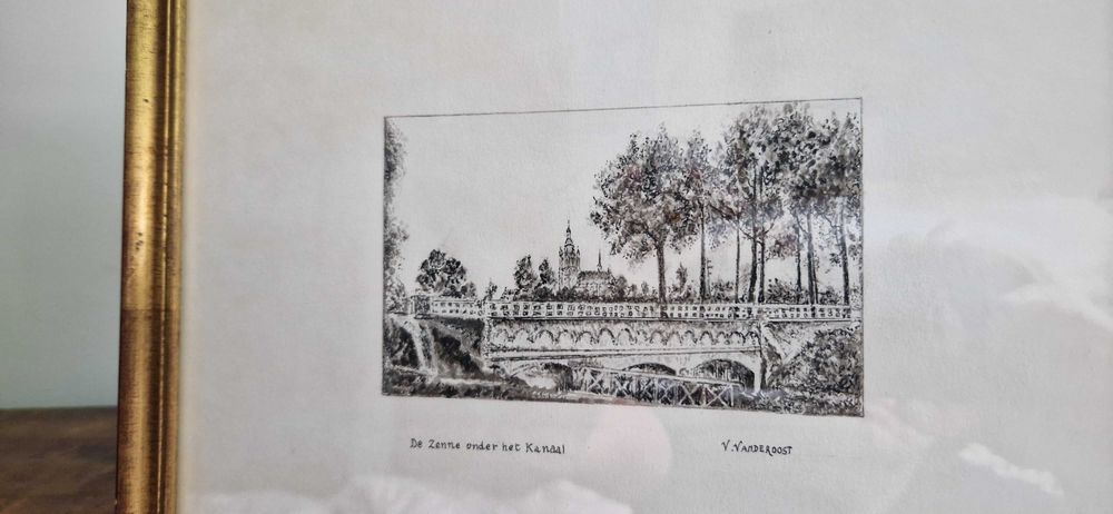 Litografia grafika dekor sygnowana v. Vanderoost Bruxella Belgia
