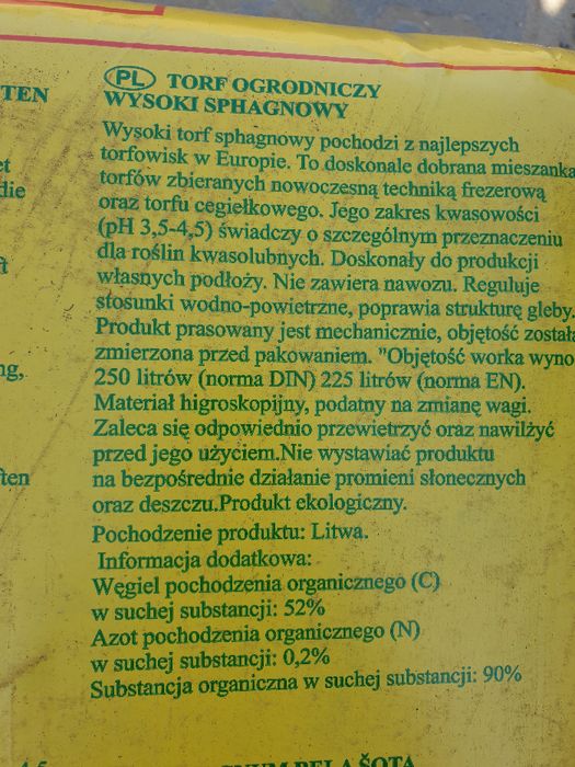 Torf 250 Kwasny Litewski Substrat Torfowy odkwaszony z nawozem borowka