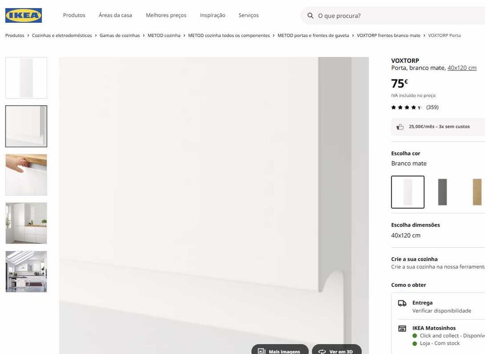 Portas Ikea Voxtorp Metod branco mate 40x120cm