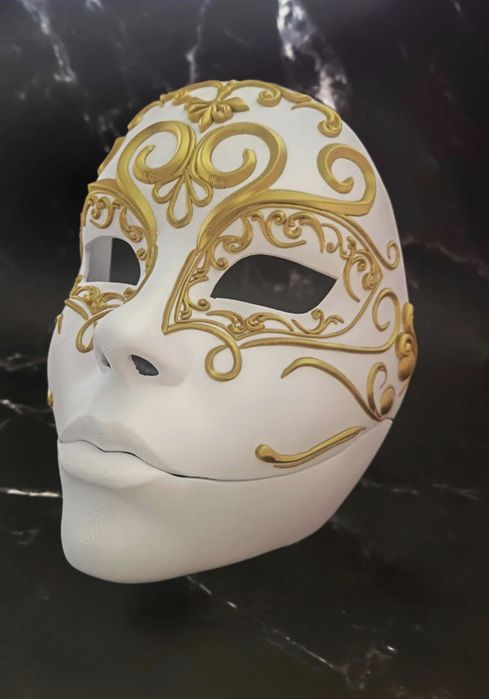 Luksusowa Maska Wenecka - Biało-złota. Bal Maskowy Karnawał Halloween