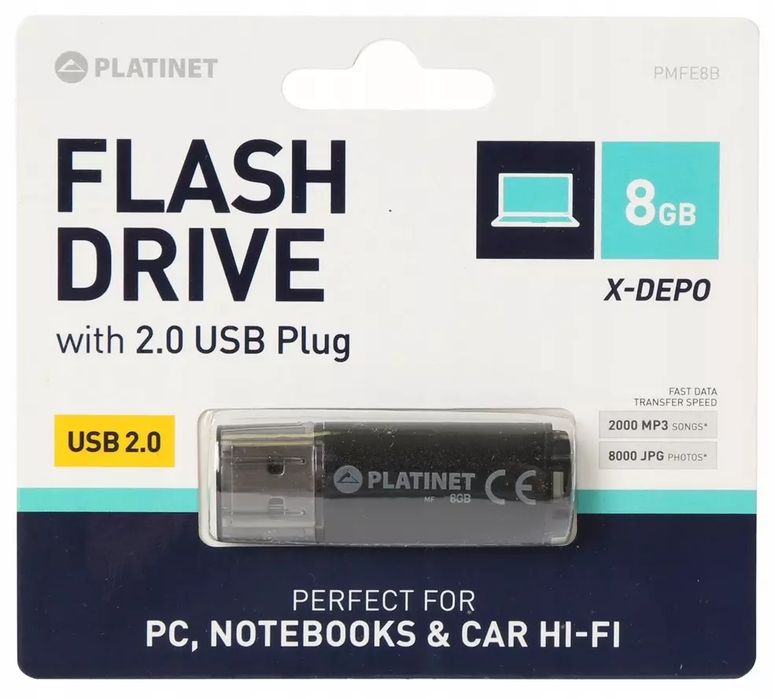 Pendrive 8Gb Usb 2.0 X-Depo Platinet Czarny 40943. Platinet