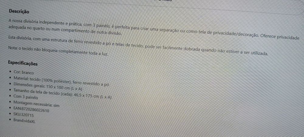 Biombo novo, caixa selada