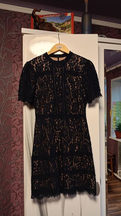 Синя сукня міді М/38 oasis tamara мереживо і бежева підкладка