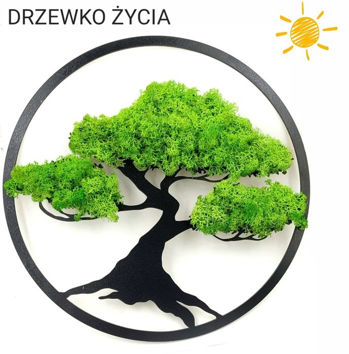 Duże Metalowa Dekoracja Ścienna Drzewo Życia  mech chrobotek naklejka