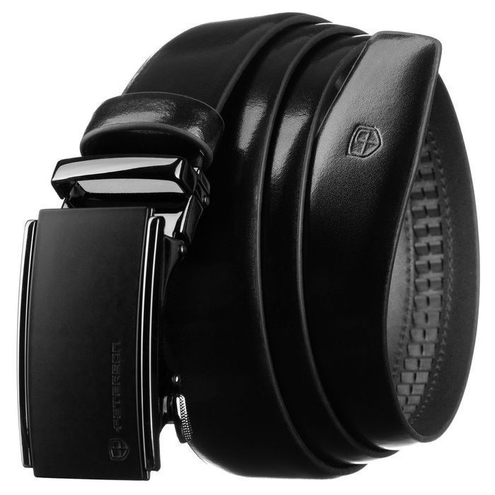 Skórzany, czarny pasek męski z automatyczną klamrą - Peterson 85