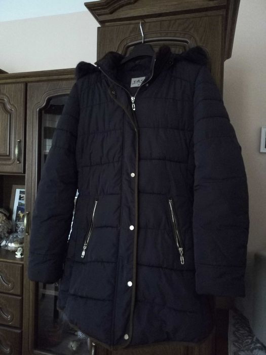 kurtka ciemno granatowa z brązową lamówką T&G rozmiar M