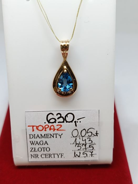 Złoty wisiorek z diameyi Topazem, złoto próby 375