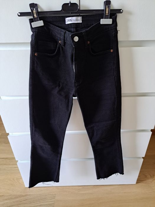 Calças de ganga boca de sino pretas xs 32