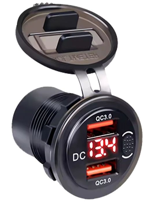 Вмонтована швидка зарядка для авто USB QC3.0. Type C З вольтметром врі
