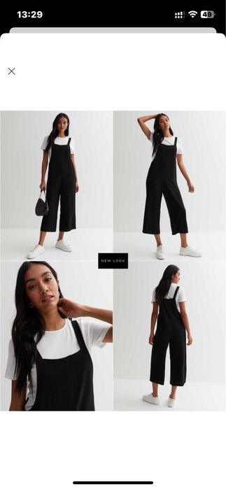 Черный укороченный комбинезон с широкими штанами кюллоты new look