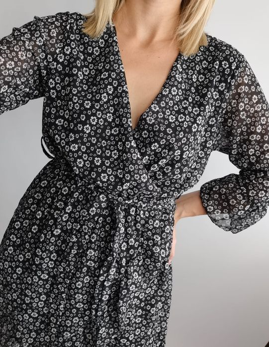 Sukienka z falbanką w drobne kwiatuszki jesień nowa z metką