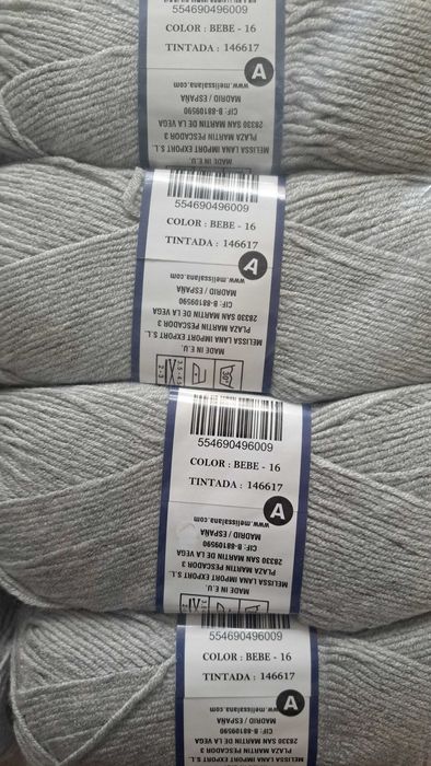 Lote de 10 novelos de Lã - Cinzento - 100% acrílico -Novo-Melissa Bebe