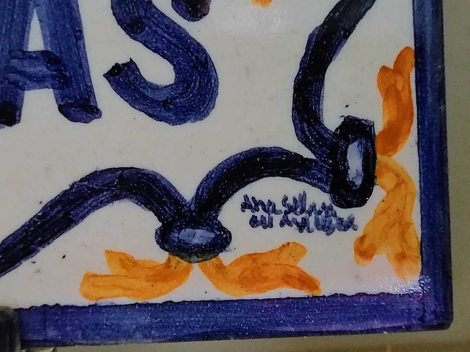 Azulejos pintados à mão placa anúncio de loja