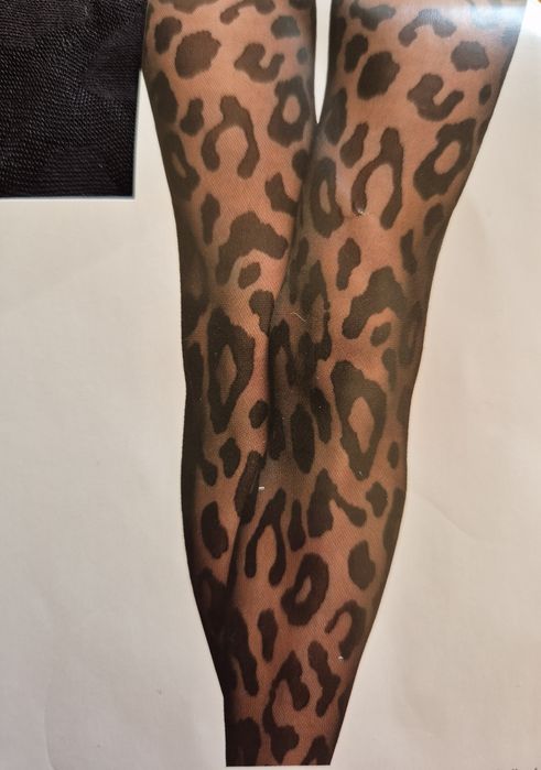 Rajstopy Calzedonia L czarne macro makro cętki panterka Animalier