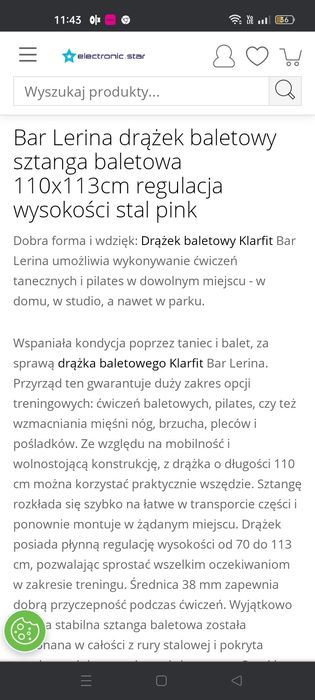 BALET     Drążek baletowy w kolorze różowym