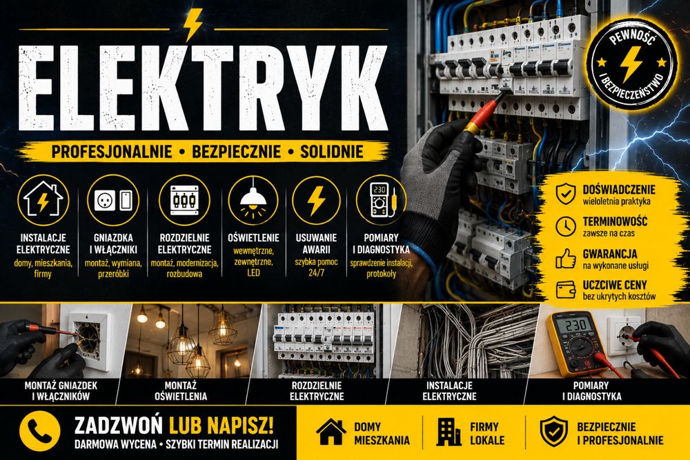 Elektryk | Instalacje Elektryczne | Gniazdka | Oświetlenie | Awarie Usługi elektryczne