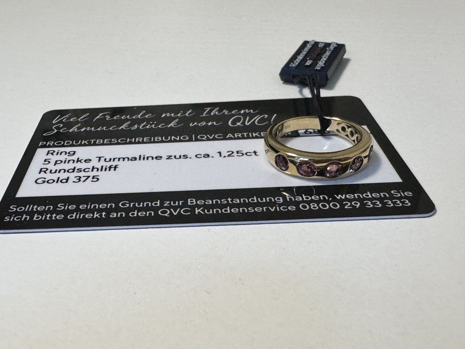 Nowy złoty  pierścionek 375 z 5 różowymi turmalinami 1.25ct 19mm