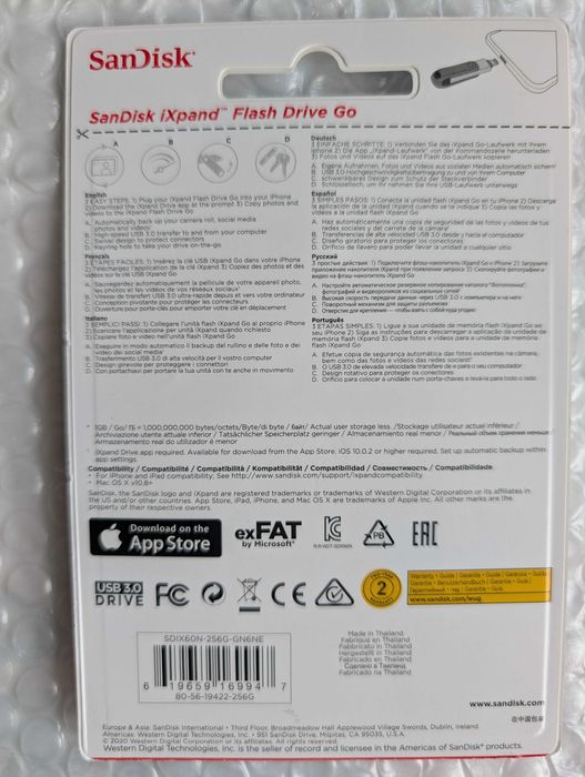 нова з США USB/Lightning флешка 256GB SanDisk iXpand Go