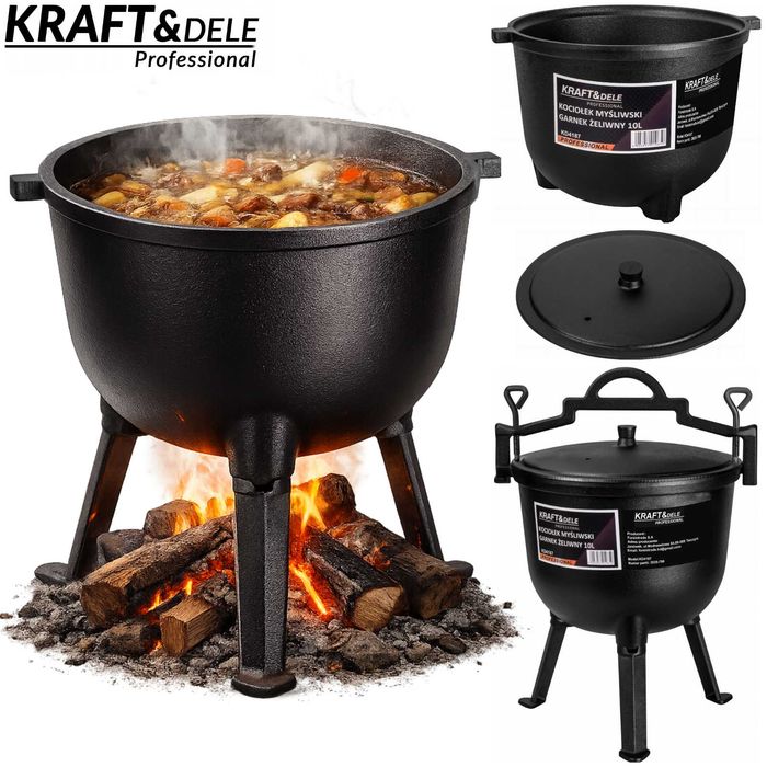 KRAFT&DELE Kociołek Myśliwski Garnek Żeliwny 10l Ognisko Grill KD4187