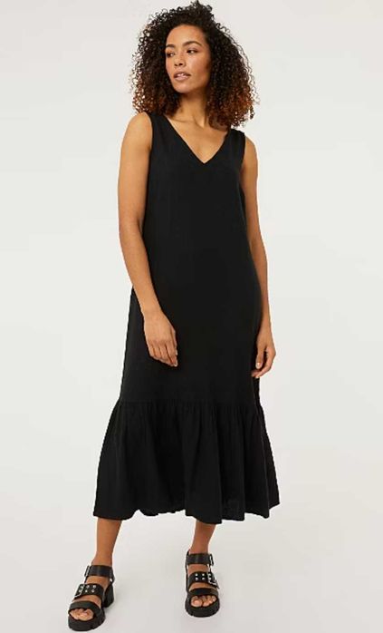 Базовое, черное платье миди макси супер батал из смесевого льна george