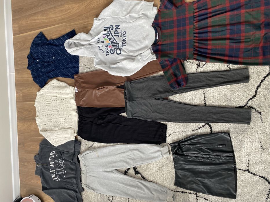 Zestaw spodnie leginsy sweterki xs s zara h&m tommy superdry
