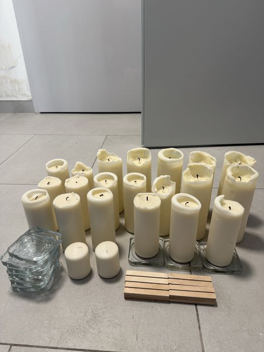 Rzeczy na wesele ślub dekoracje duże małe świeczki podstawki resztki