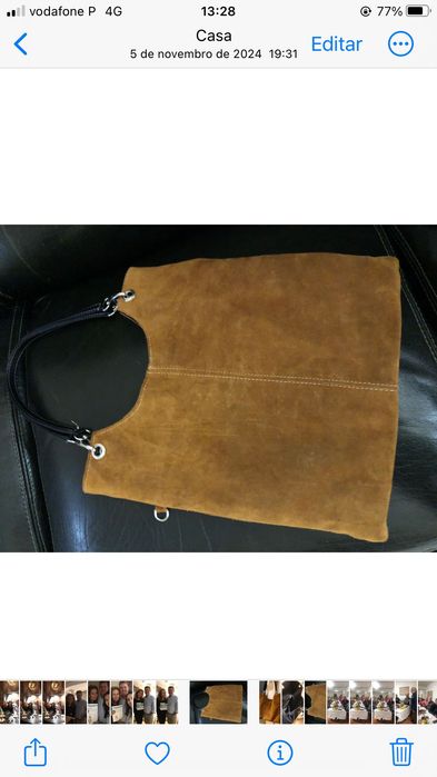 Mala de camurça em camel