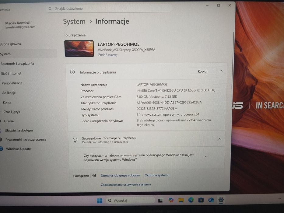 Laptop ASUS 8Gb ram