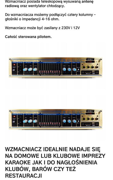 Wzmacniacz korektor USB bluetooth KA300 i. Głośniki kolumny vk