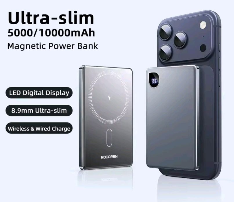 PowerBank magnetic Rocoren Безпровідний Повербанк MagSafe 10000mAh