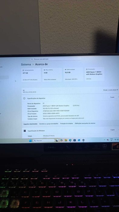 Portátil ASUS ROG ROG Strix G513IE 16GB RAM AMD Radeon Ryzen7 4800H , 4 GB GPU RTX3050 TI