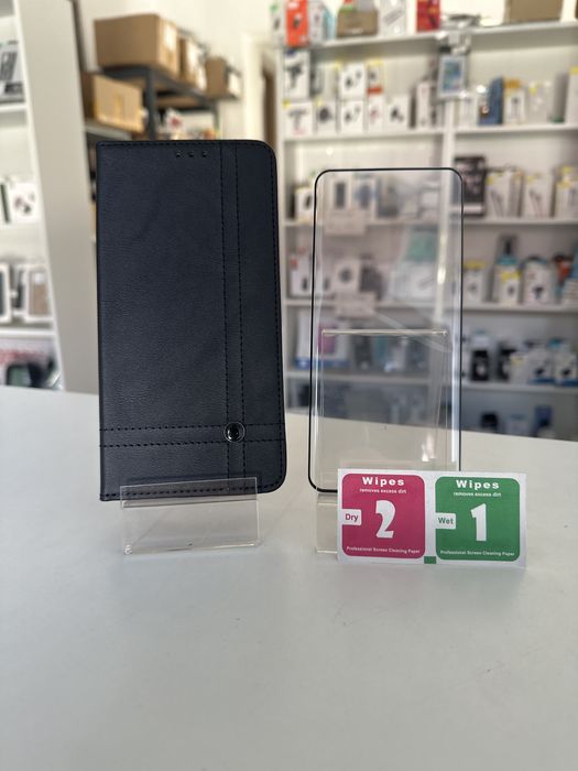 Etui z klapką skórzane + SZKŁO do XIAOMI REDMI NOTE 14 PRO 4G / 5G