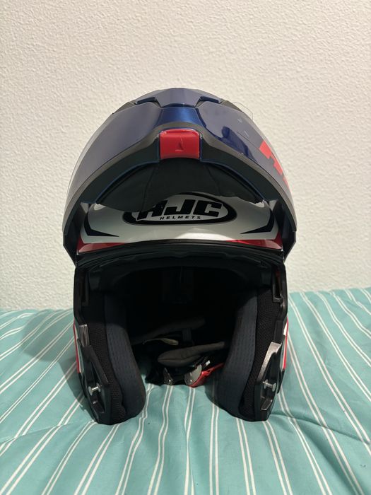 Capacete HJC branco azul e vermelho