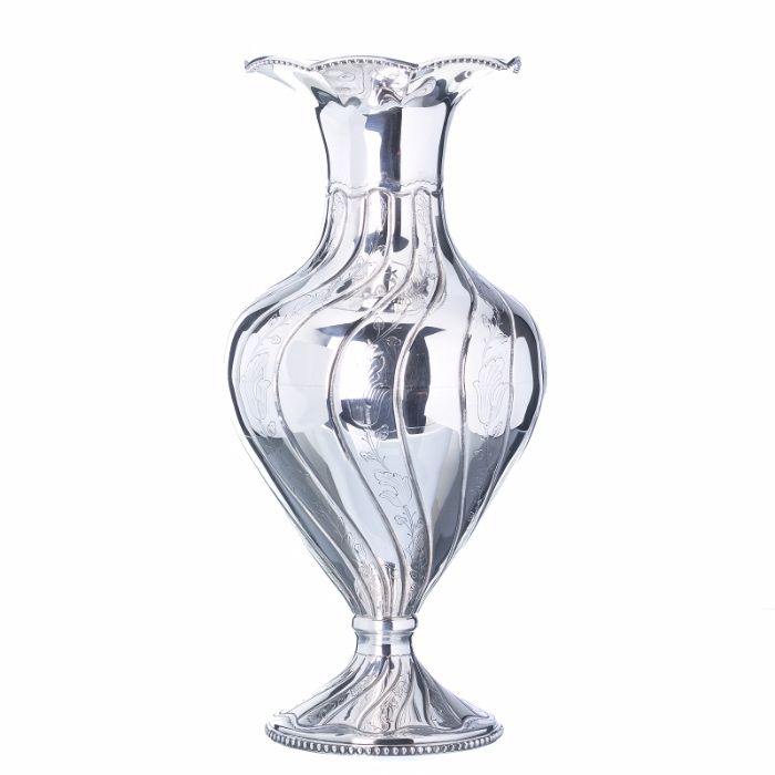 Centro floreira com plateau redondo prata portuguesa