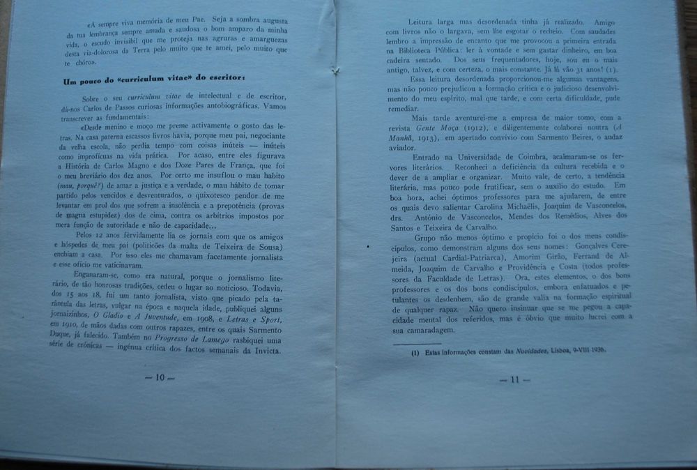 Perfil do Escritor Carlos de Passos - Ano Edição 1958 de Cruz Malpique