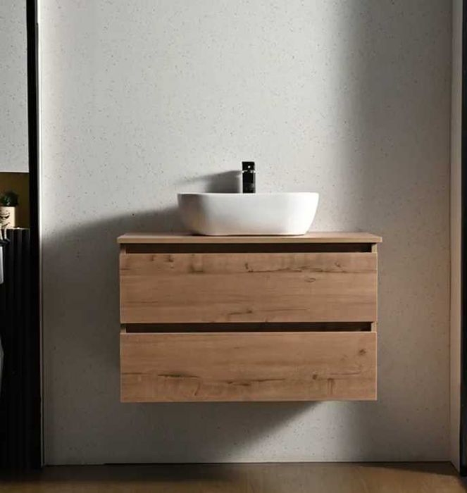 Móvel de Casa de Banho 80cm cor madeira com Lavatório de pousar