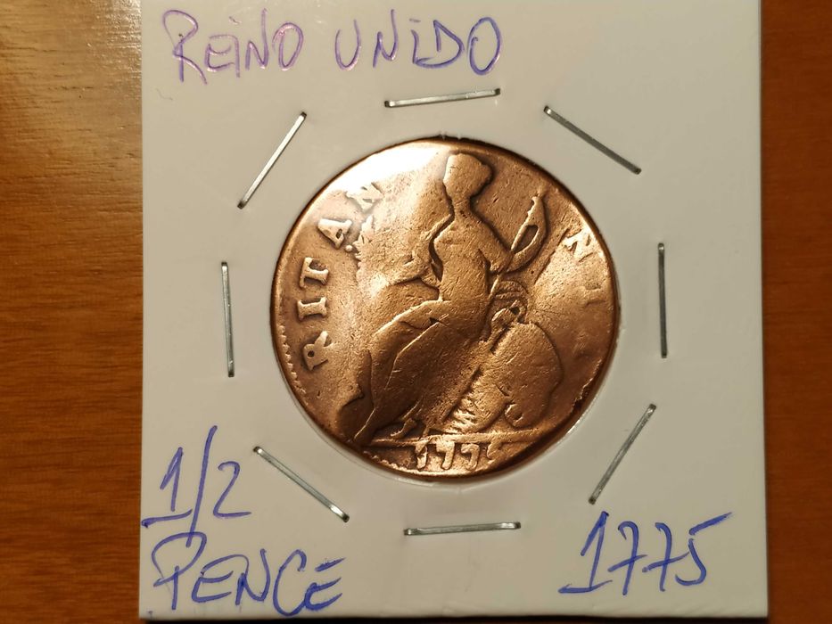Reino Unido - moeda de 1/2 pence de 1775 (um pouco danificada)